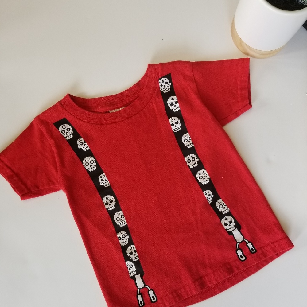 Red with black skull suspender t shirt